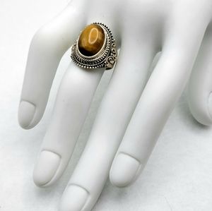 Tiger Eye Gemstone Oval Sterling Silver 925 Ring Size 7